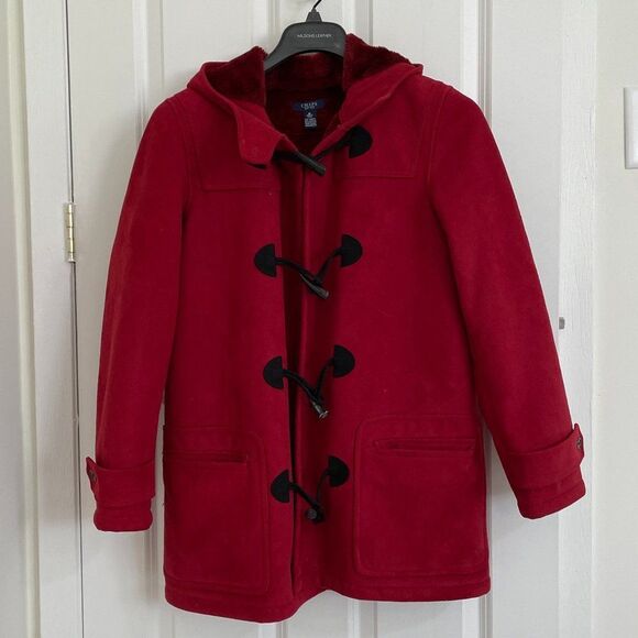 Chaps Jackets & Blazers - Women Chaps Toggle Faux Suede Vintage Jacket in Red Size Medium